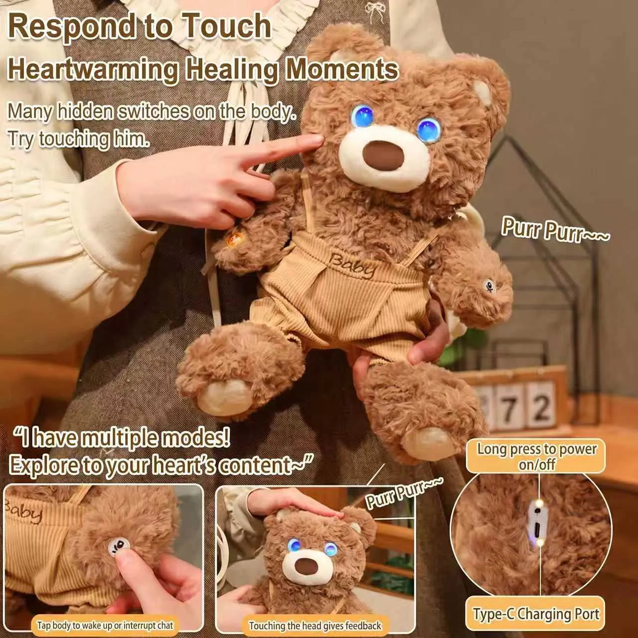 Cute AI Overall Bear Plush Toy